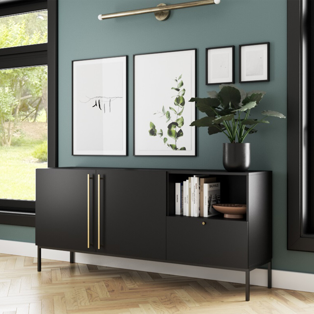 Comoda ELTAP, Lanzzi, 180x40x80 cm, MDF laminat, negru/auriu - imagine 7